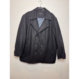 Calvin Klein Wool Double Breasted Men Heavy Pea Coat Jacket Insulated Blue XL